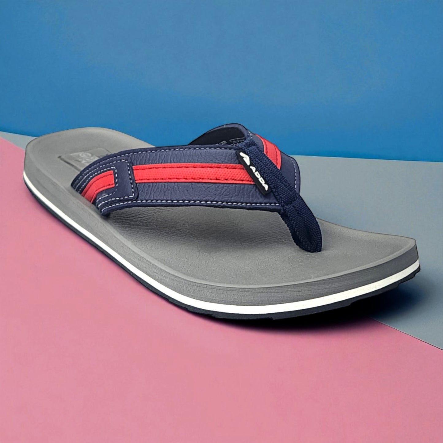 ADDA EURO GREY/NAVY/RED Men's Slipper/Chapple/Flip flop