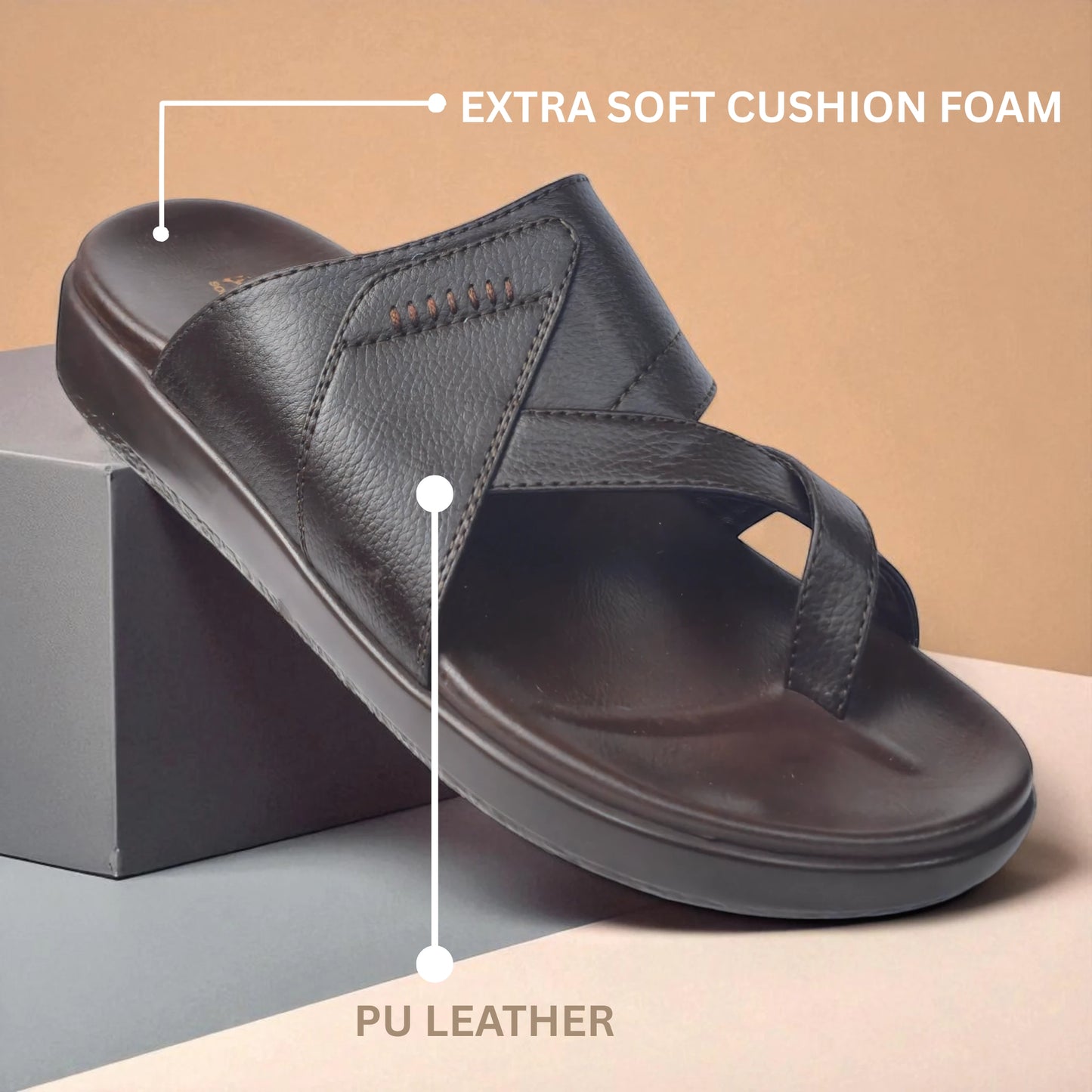 FRANKY GS44 Men's BROWN Chappal/Flip flop/Slipper Extra Soft Cushion Chappal/Slipper/ Ethnic Wear Leather Navratri Fashion Footwear.