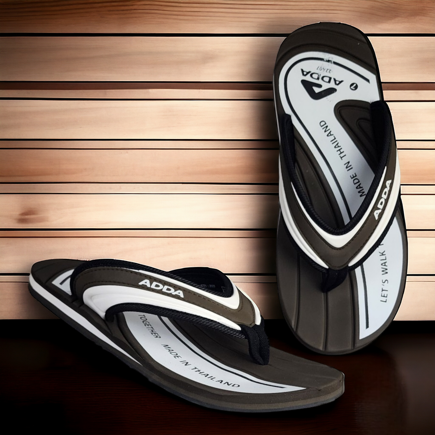 ADDA JAZZ KHAKHI/WHITE Men's Slipper/Chapple/Flip flop