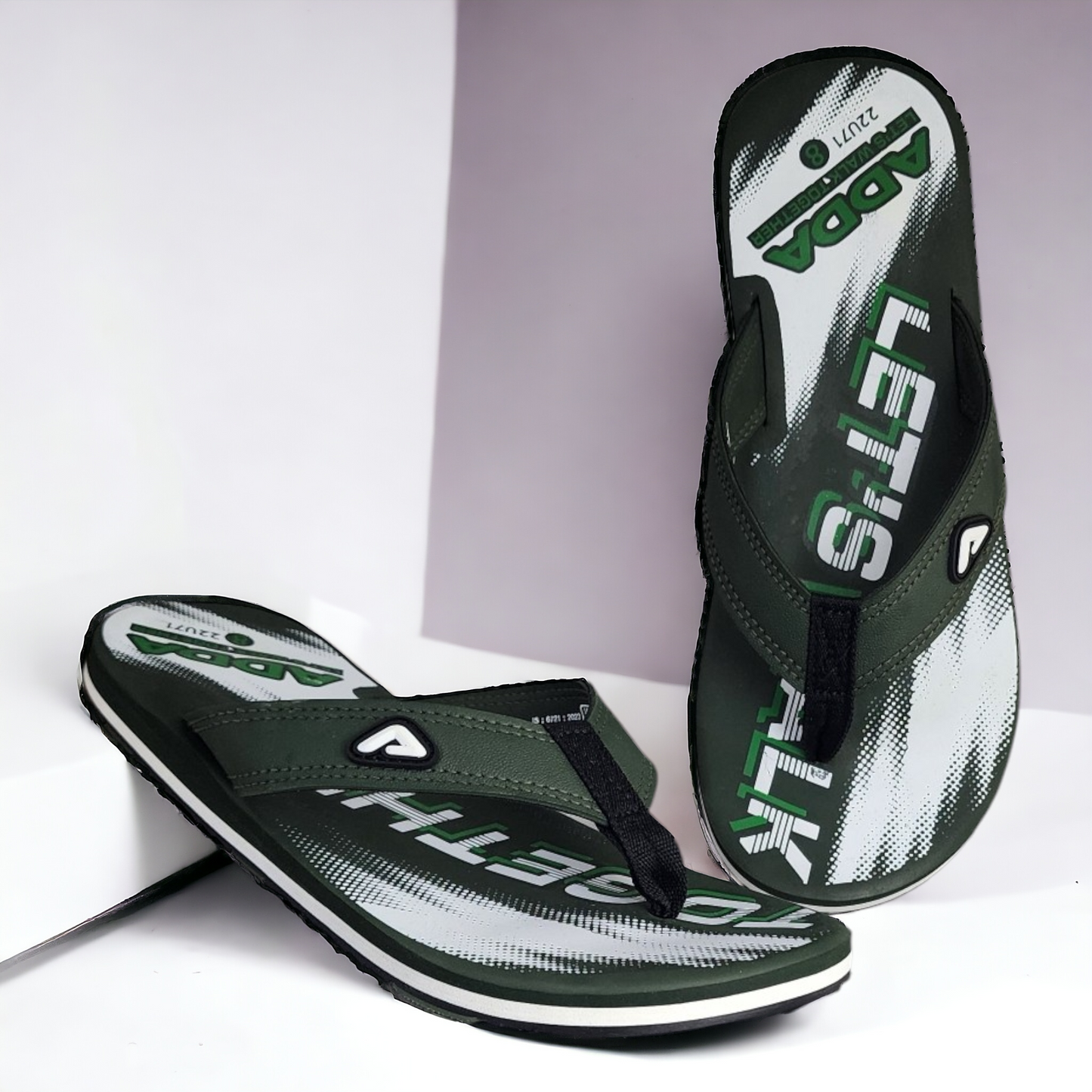 ADDA OMEGA702 OLIVE/WHITE Men's Slipper/Chapple/Flip flop