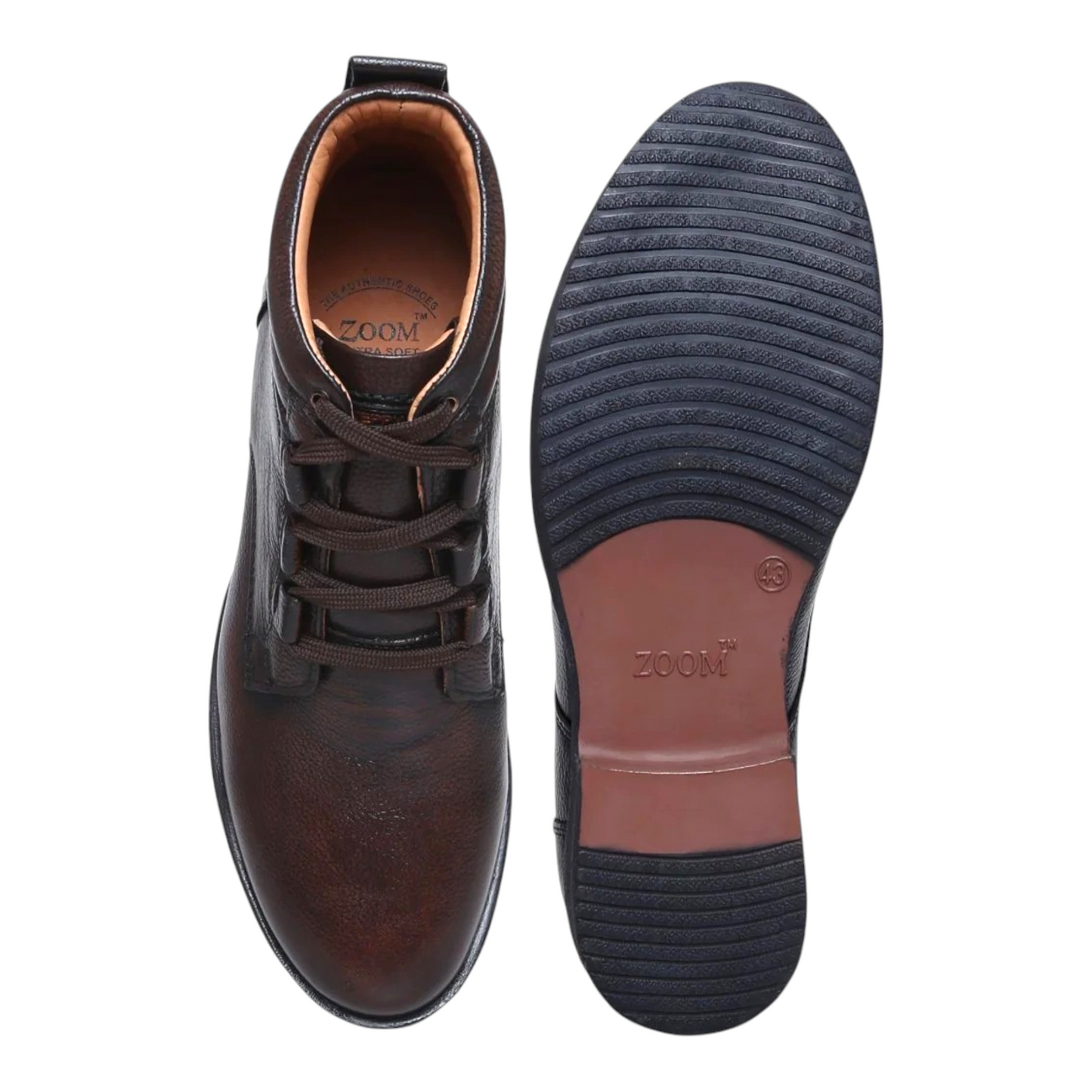 ZOOM D3571 BROWN High Ankle Leather Men's Casual Lace Up Shoes