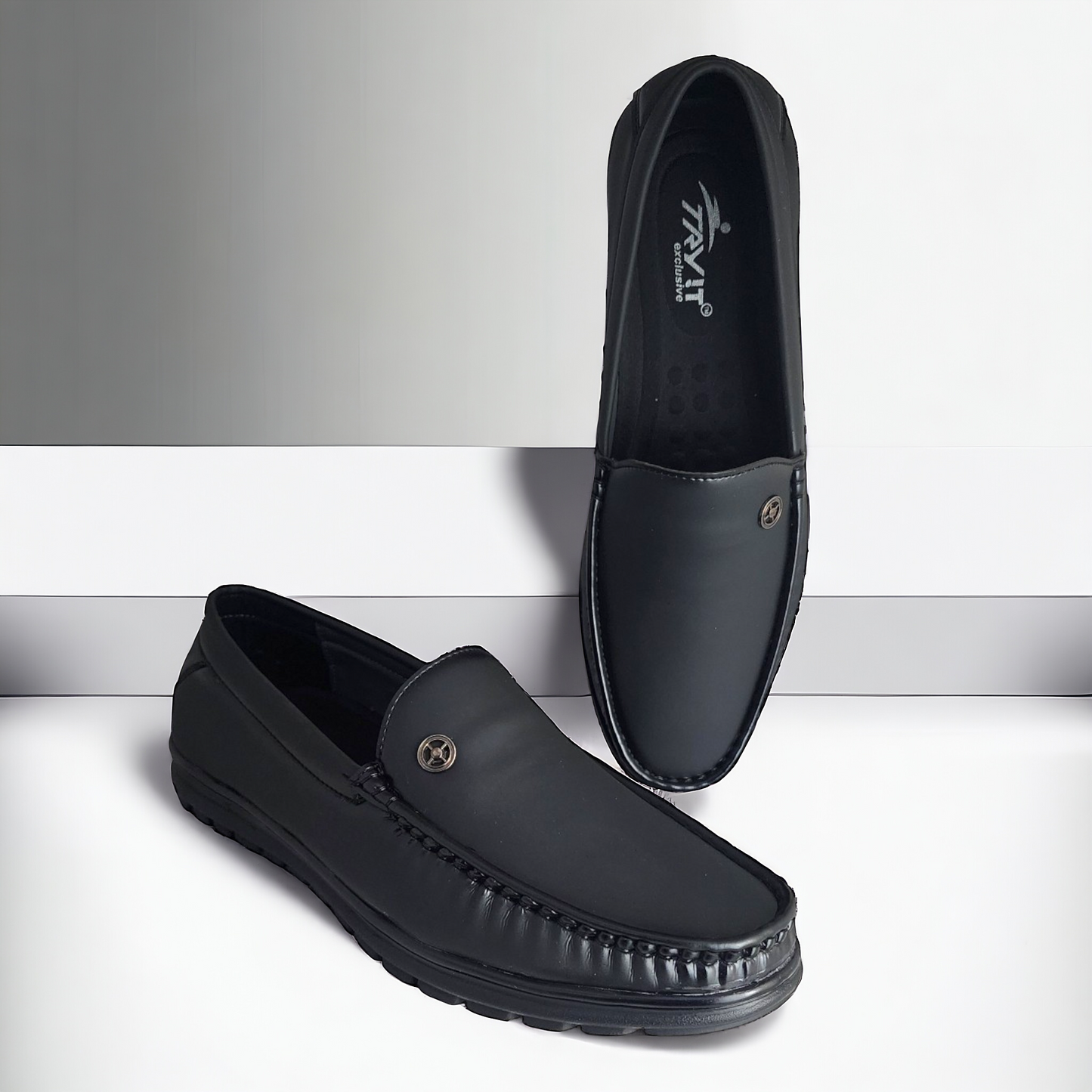 TRY IT 1102 BLACK Men's Loafers Shoes