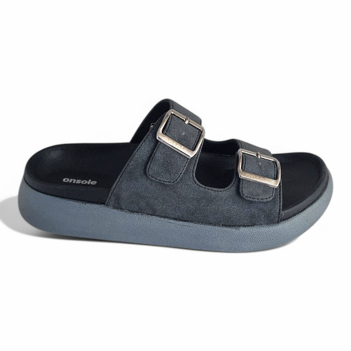 ONSOLE JAMES BLACK Men's Slides/Chapple Double-Strap Sandals with Buckle Closure