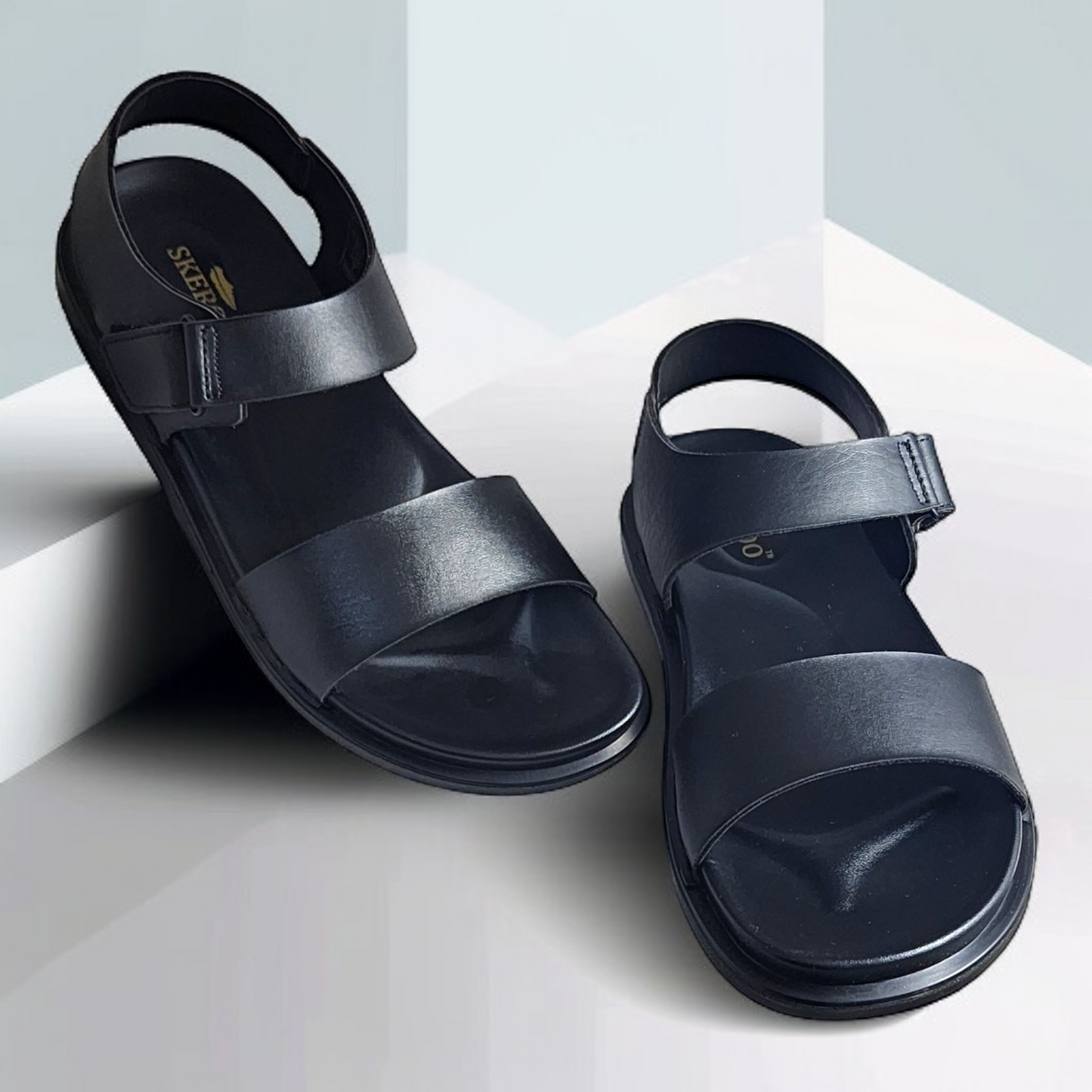 SKEROO 5002 BLACK Men's Leather Velcro Closer Sandal