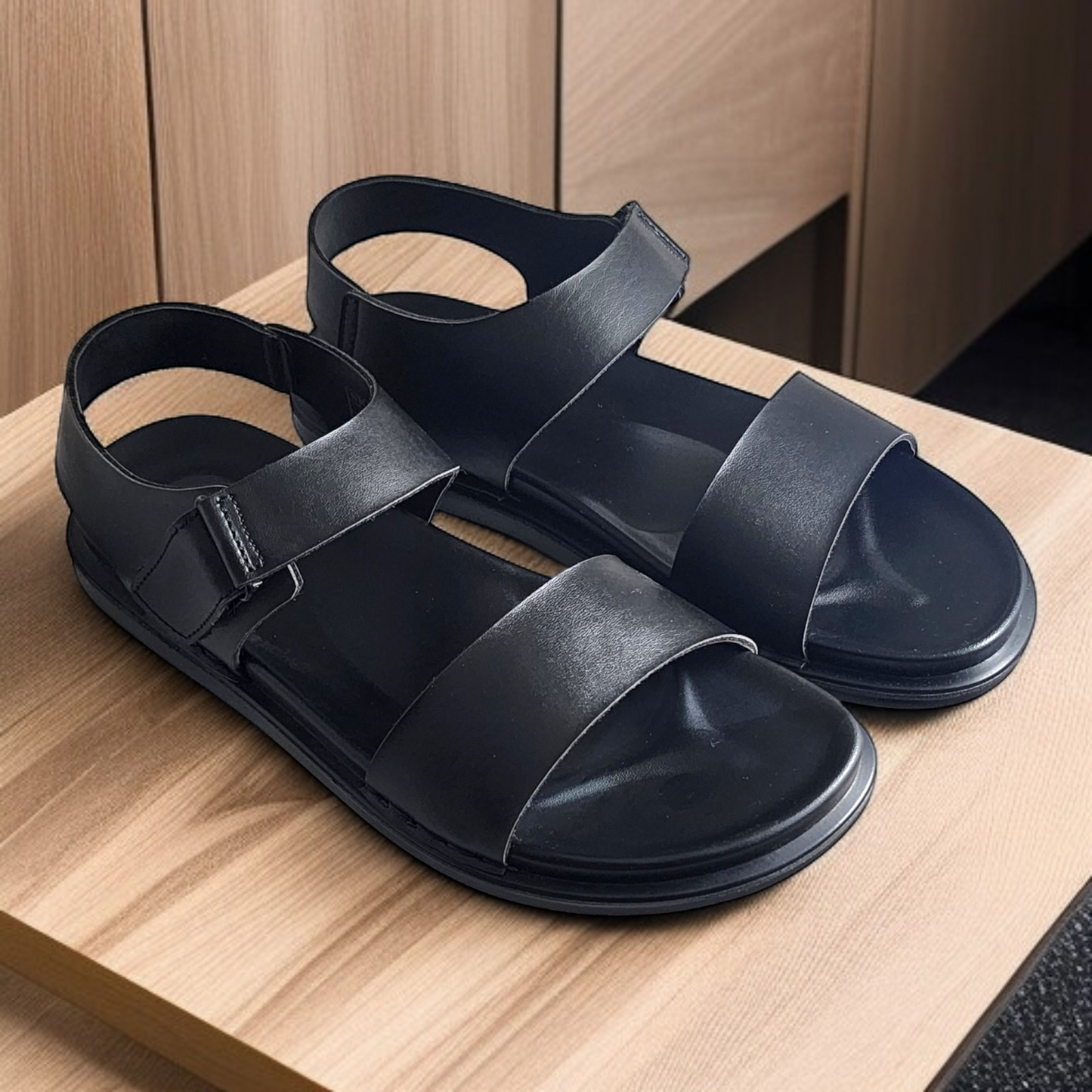 SKEROO 5002 BLACK Men's Leather Velcro Closer Sandal