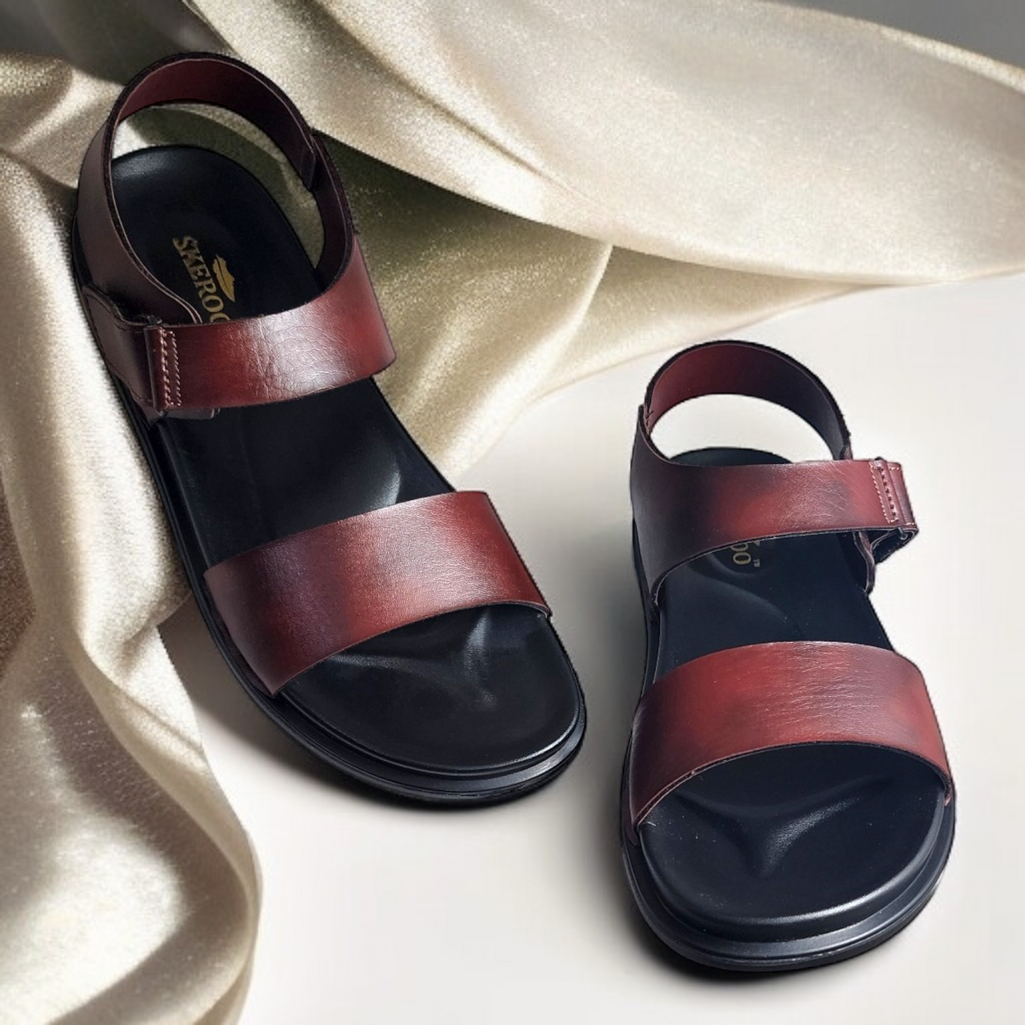 SKEROO 5002 BROWN Men's Leather Velcro Closer Sandal