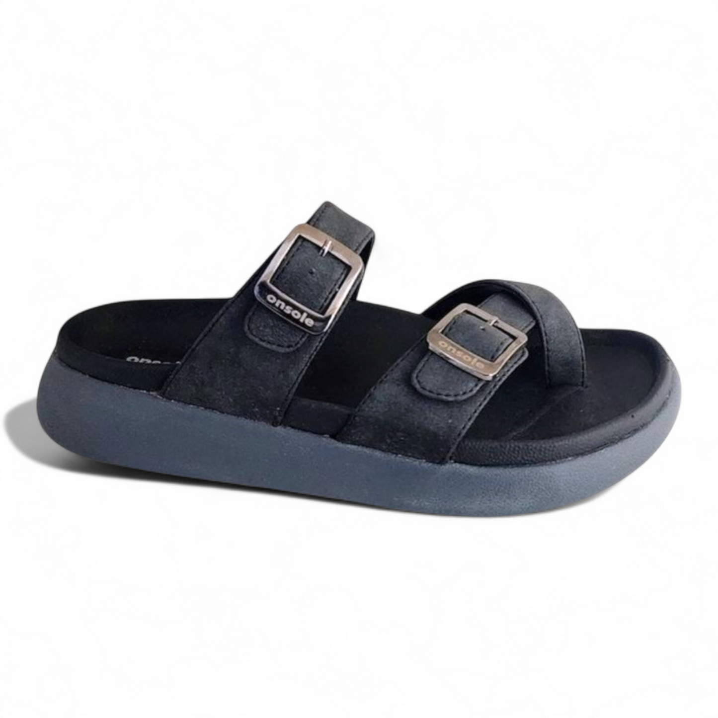 ONSOLE LEO BLACK Men's Slides/Chapple Double-Strap Sandals with Buckle Closure