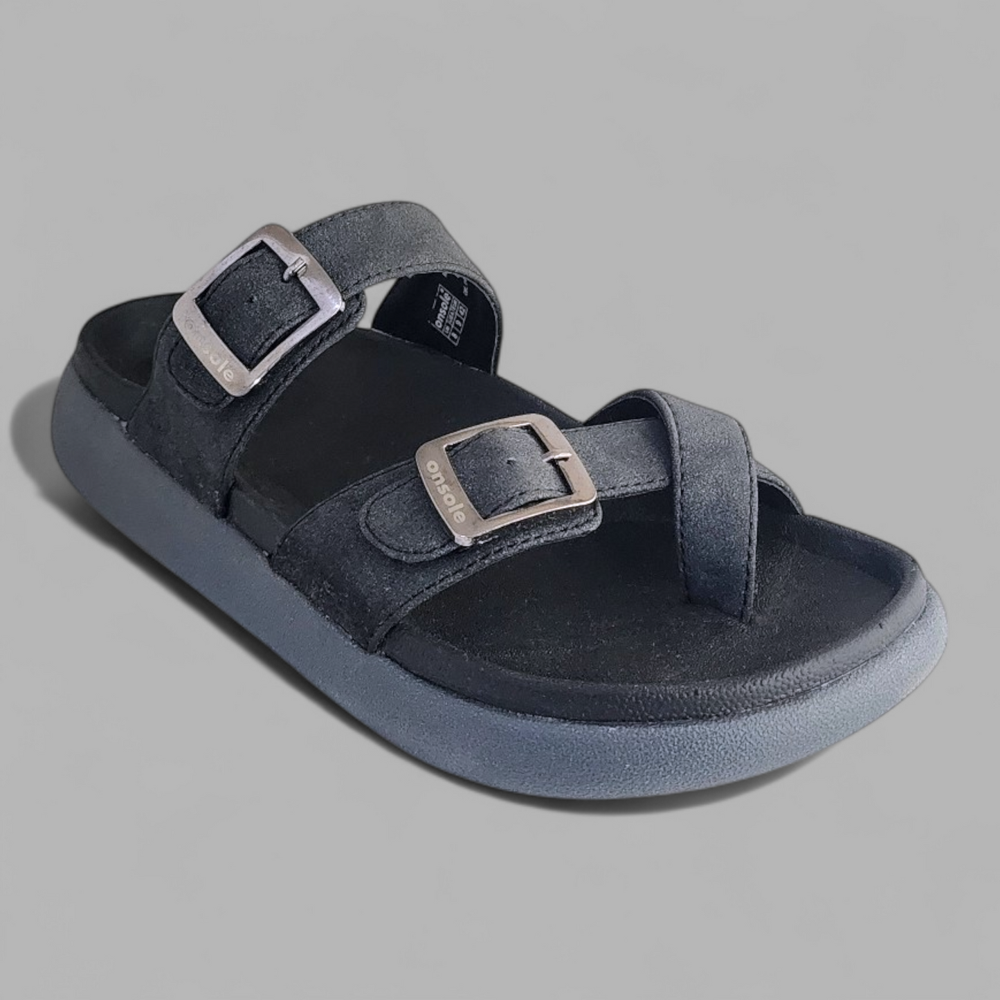 ONSOLE LEO BLACK Men's Slides/Chapple Double-Strap Sandals with Buckle Closure