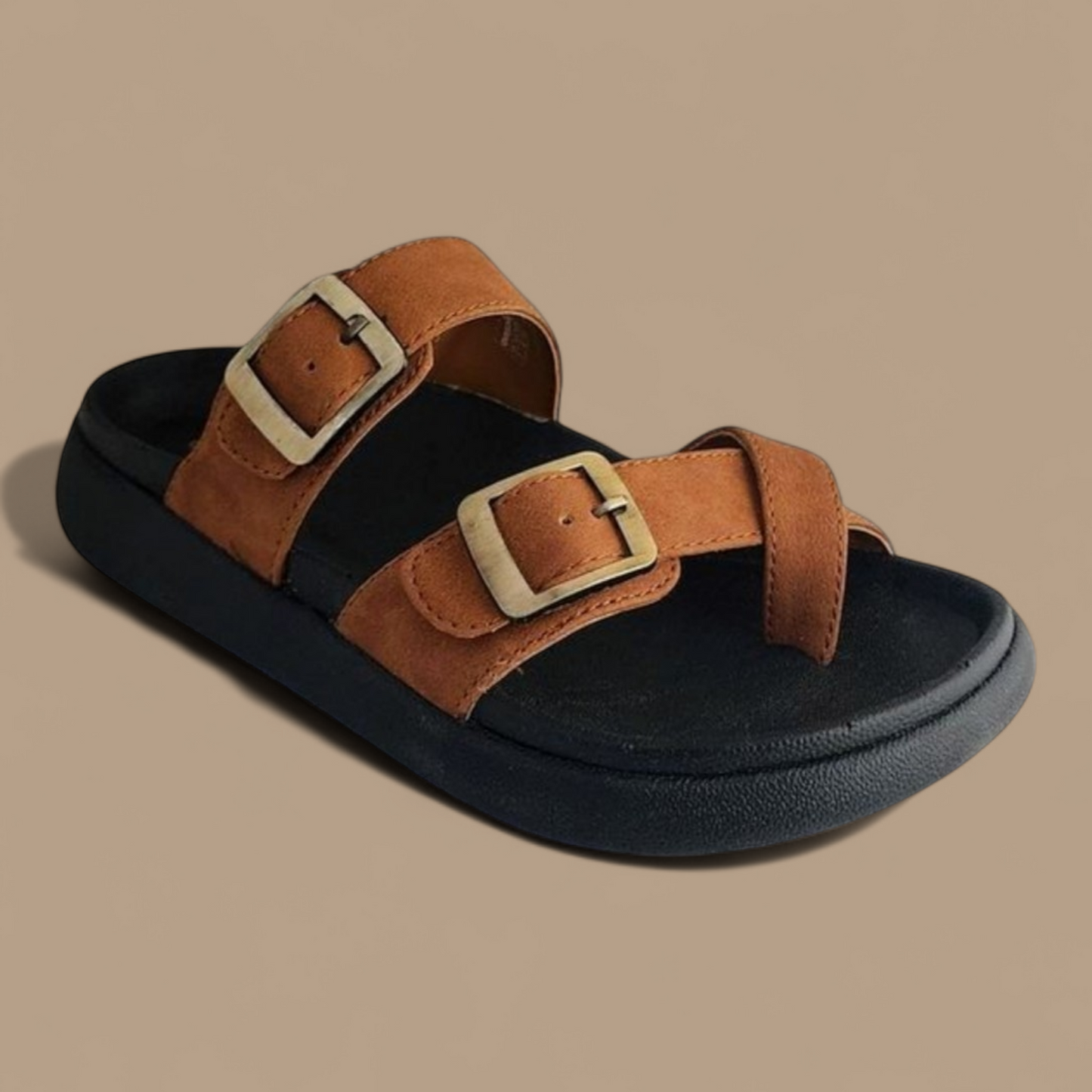 ONSOLE LEO TAN Men's Slides/Chapple Double-Strap Sandals with Buckle Closure