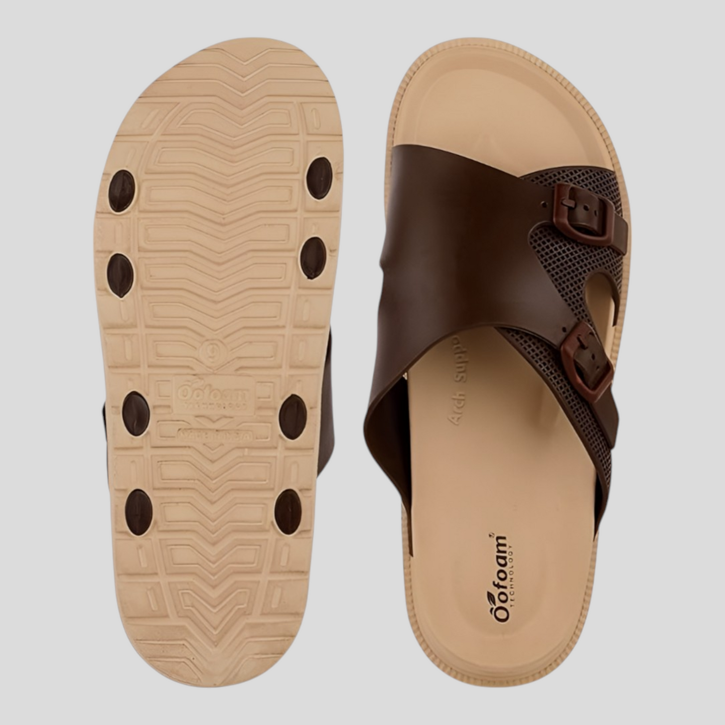 OOFOAM LEATHERTOUCH BEIGE/BROWN Men's Flip flop/Slides/Slipper