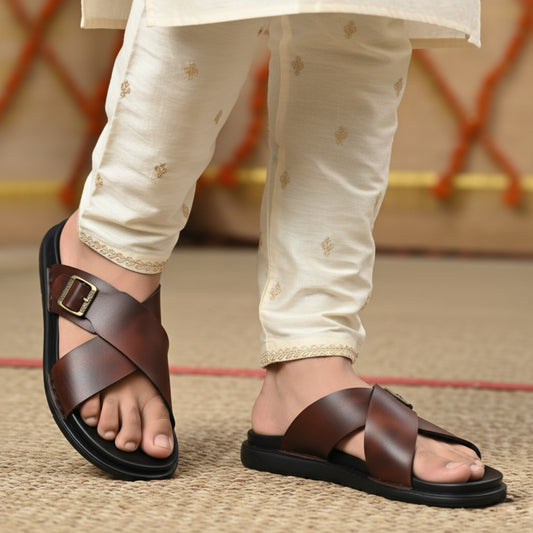 SKEROO 6408 Men's BROWN Chappal/Flip flop/Slipper Extra Soft Chappal Slipper Ethnic Wear Leather With Adjustable Buckle Strap Navratri Fashion Footwear