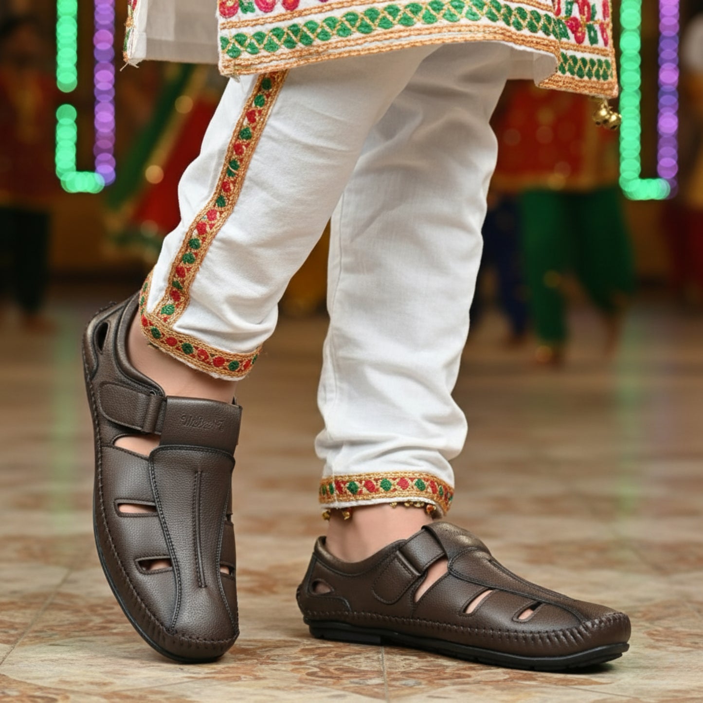 P&G N1404 Men's BROWN Slipon Sandal Extra Soft Sandal/Mojri/Ethnic Wear Leather With Adjustable Strap/Navratri Fashion Footwear.