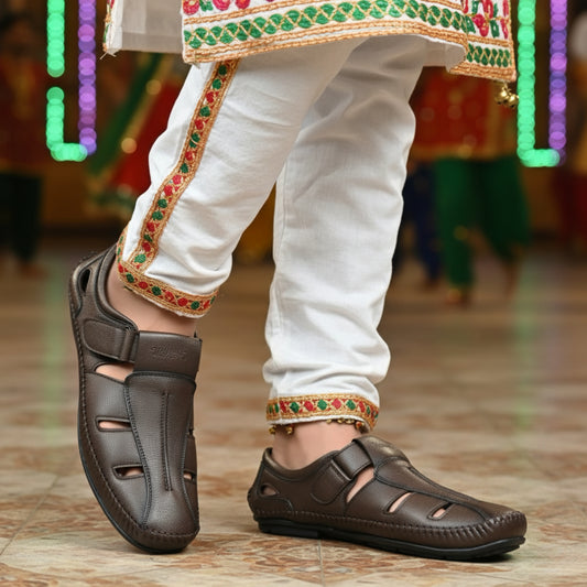 P&G N1404 Men's BROWN Slipon Sandal Extra Soft Sandal/Mojri/Ethnic Wear Leather With Adjustable Strap/Navratri Fashion Footwear.