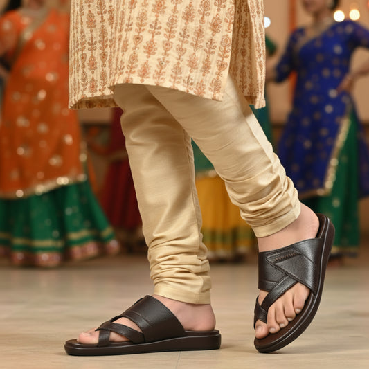 FRANKY GS44 Men's BROWN Chappal/Flip flop/Slipper Extra Soft Cushion Chappal/Slipper/ Ethnic Wear Leather Navratri Fashion Footwear.