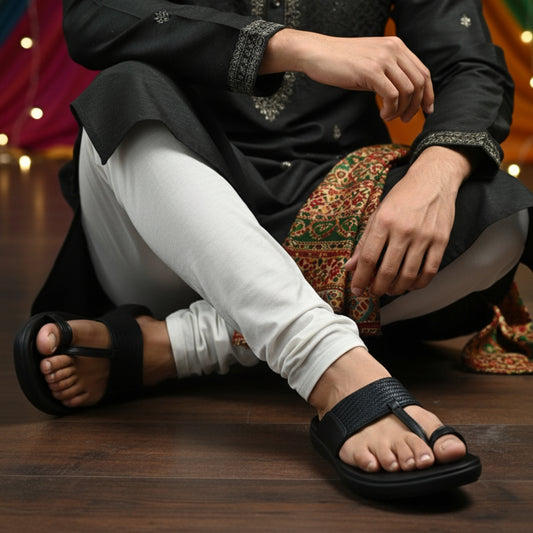 FRANKY GS5 Men's BLACK Chappal/Flip flop/Slipper Chakhdi Style Chappal/Slipper Extra Soft Chappal/Slipper/ Ethnic Wear Leather Navratri Fashion Footwear.