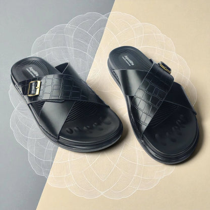 AQUALITE PG2123 BLACK Men's Chappal/Flip flop/ Slipper/Extra Soft Chappal/Slipper Ethnic Wear Leather With Adjustable Buckle Strap/Navratri Fashion Footwear.