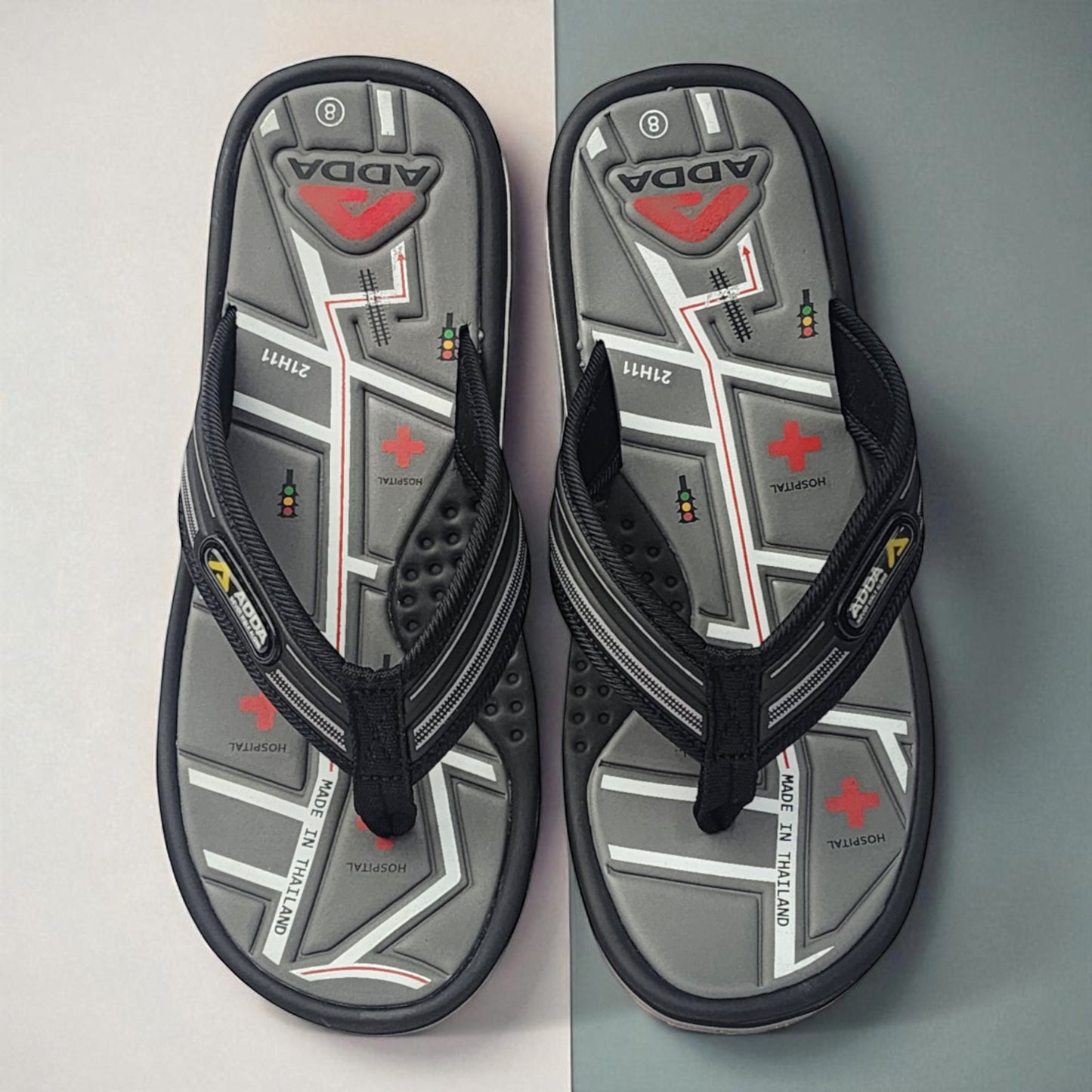 ADDA OMEGA4 BLACK/GREY Men's Slipper/Chapple/Flip flop