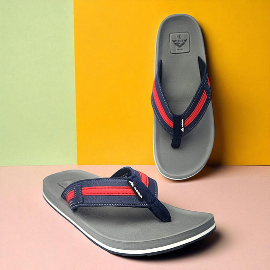 ADDA EURO GREY/NAVY/RED Men's Slipper/Chapple/Flip flop