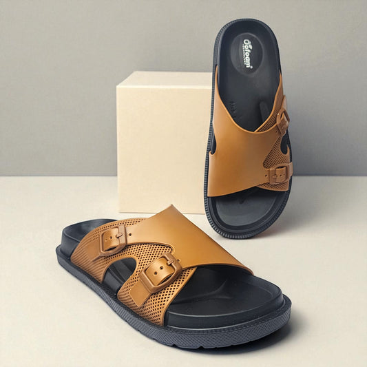 OOFOAM LEATHERTOUCH BLACK/TAN Men's Flip flop/Slides/Slipper