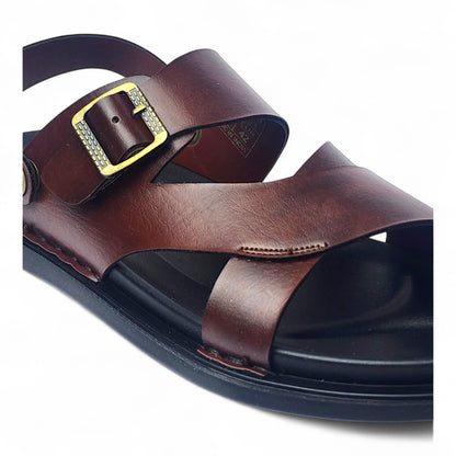 SKEROO 5003 BROWN Men's Leather Button Pack Sandal