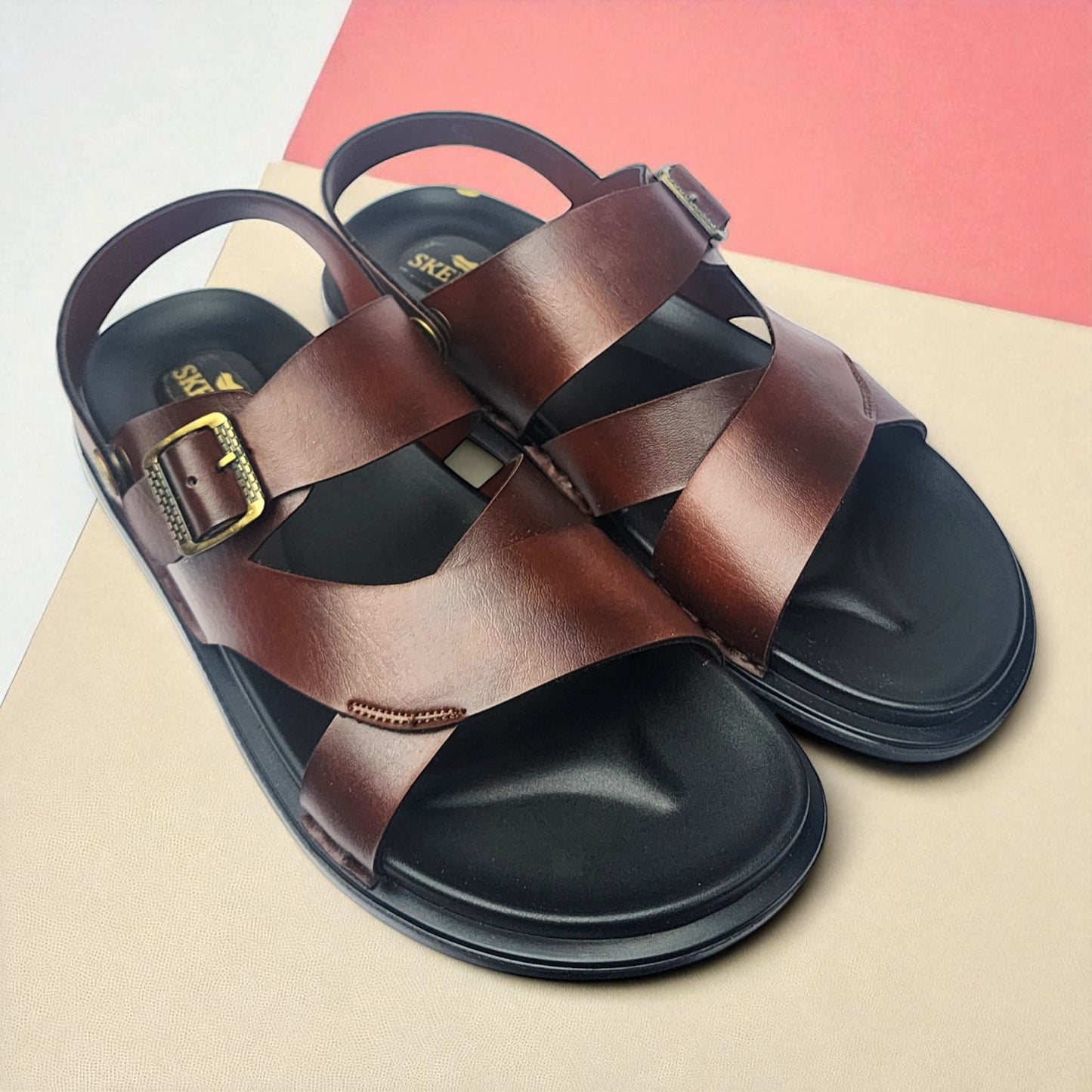 SKEROO 5003 BROWN Men's Leather Button Pack Sandal