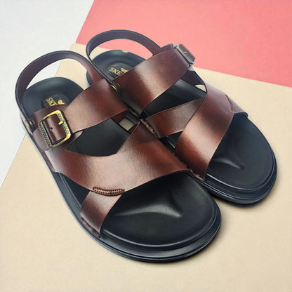 SKEROO 5003 BROWN Men's Leather Button Pack Sandal