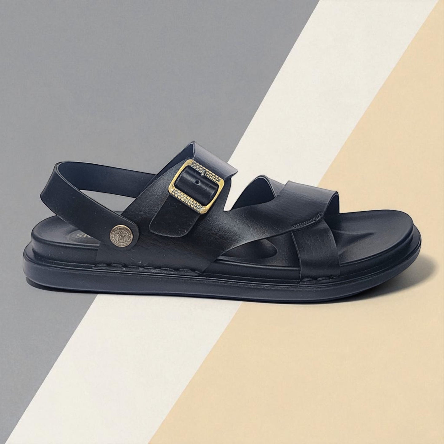 SKEROO 5003 BLACK Men's Leather Button Pack Sandal