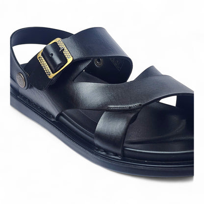 SKEROO 5003 BLACK Men's Leather Button Pack Sandal