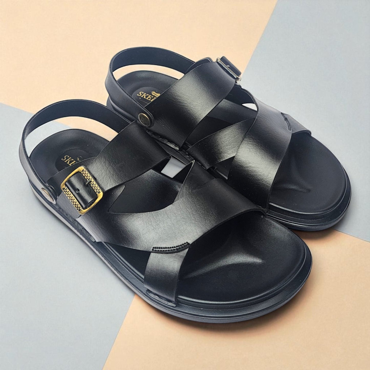 SKEROO 5003 BLACK Men's Leather Button Pack Sandal