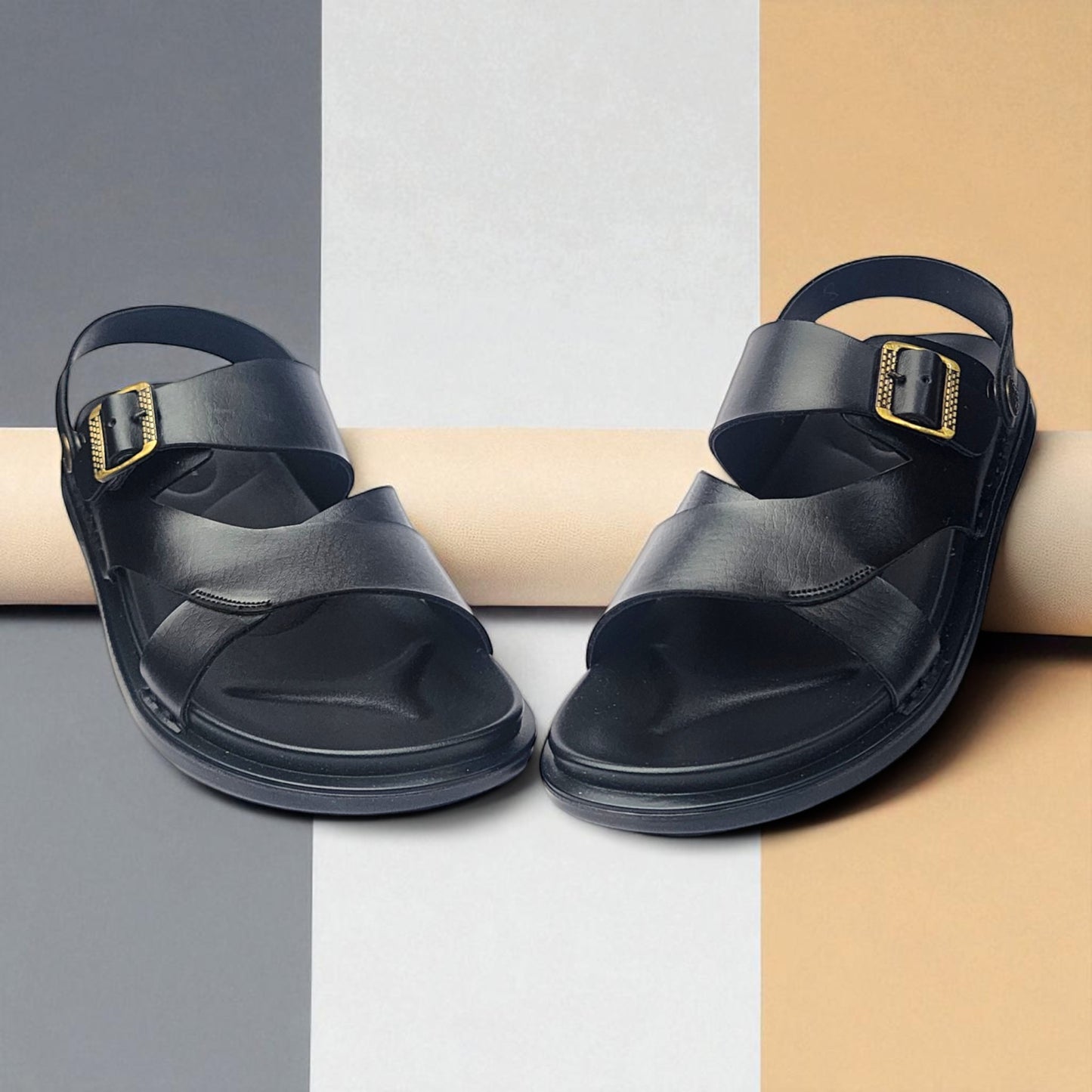 SKEROO 5003 BLACK Men's Leather Button Pack Sandal