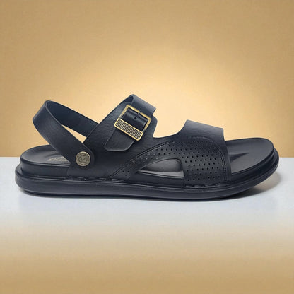 SKEROO 5004 BLACK Men's Leather Button Pack Sandal