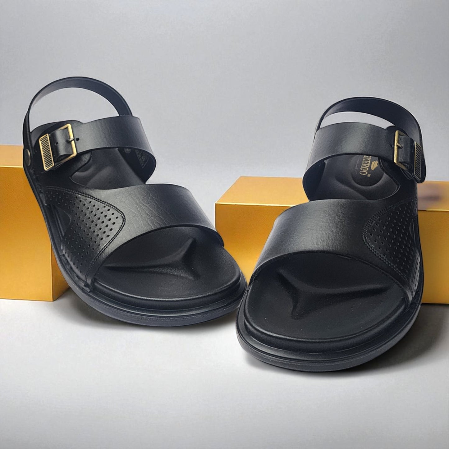 SKEROO 5004 BLACK Men's Leather Button Pack Sandal