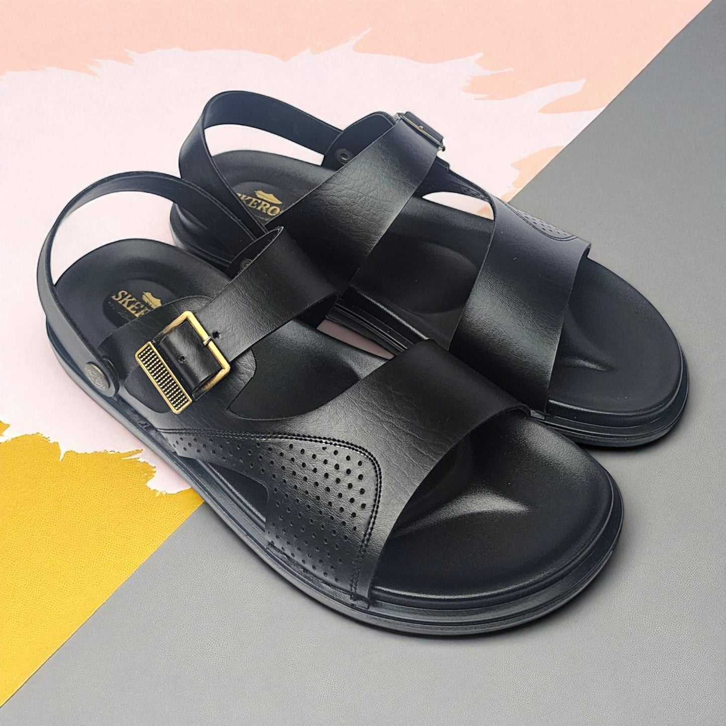 SKEROO 5004 BLACK Men's Leather Button Pack Sandal