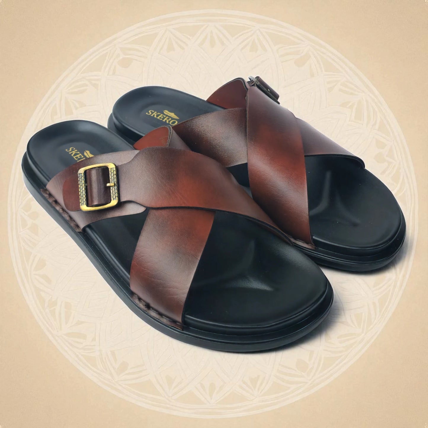 SKEROO 6408 Men's BROWN Chappal/Flip flop/Slipper Extra Soft Chappal Slipper Ethnic Wear Leather With Adjustable Buckle Strap Navratri Fashion Footwear