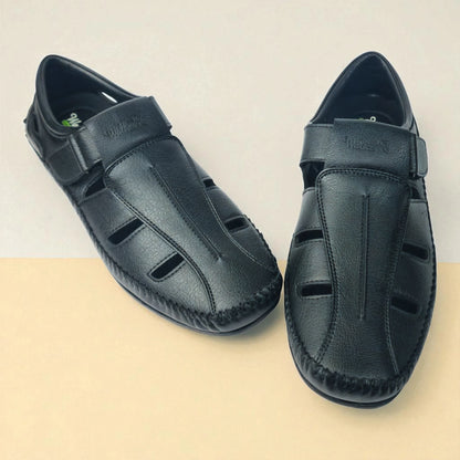 P&G N1404 Men's BLACK Slipon Sandal Extra Soft Sandal/Mojri/Ethnic Wear Leather With Adjustable Strap/Navratri Fashion Footwear.