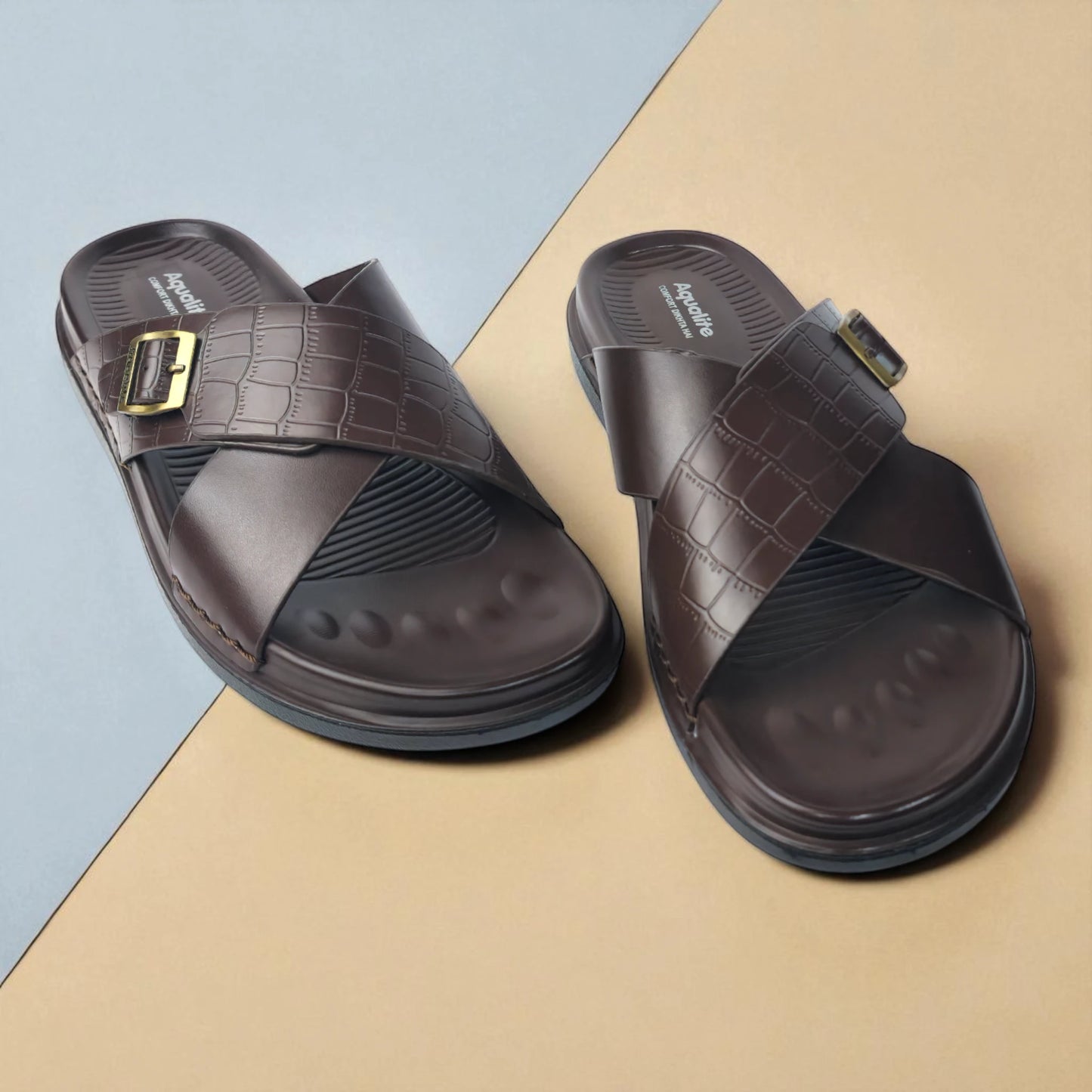 AQUALITE PG2123 BROWN Men's Chappal/Flip flop/ Slipper/Extra Soft Chappal/Slipper Ethnic Wear Leather With Adjustable Buckle Strap/Navratri Fashion Footwear.