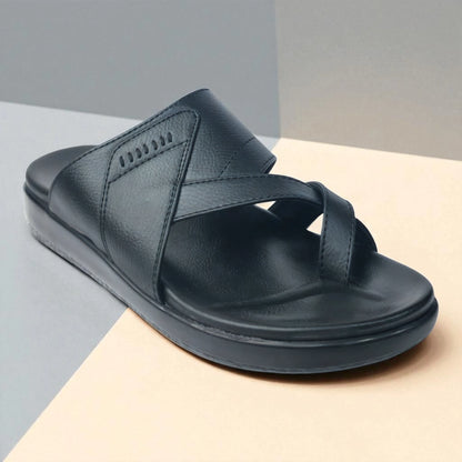 FRANKY GS44 Men's BLACK Chappal/Flip flop/Slipper Extra Soft Cushion Chappal/Slipper/ Ethnic Wear Leather Navratri Fashion Footwear.