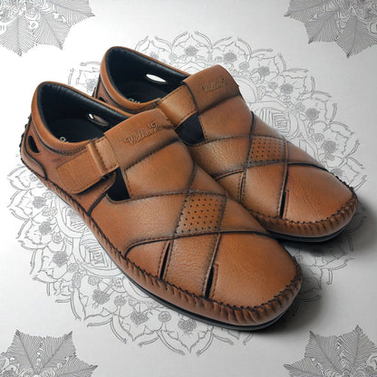 P&G N1401 Men's TAN Slipon Sandal Extra Soft Sandal/Mojri/Ethnic Wear Leather With Adjustable Strap/Navratri Fashion Footwear.