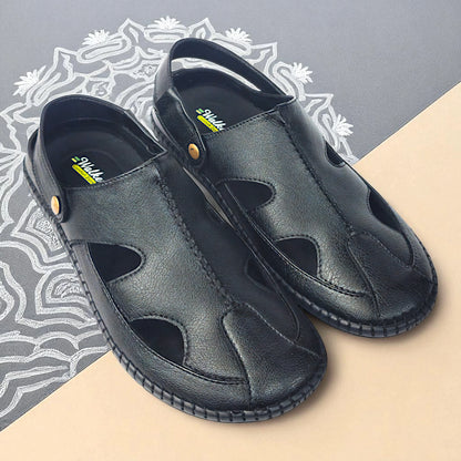 P&G 4030 Men's BLACK Slipon Sandal Extra Soft Sandal/Mojri/Ethnic Wear Leather With Adjustable Strap/Navratri Fashion Footwear.