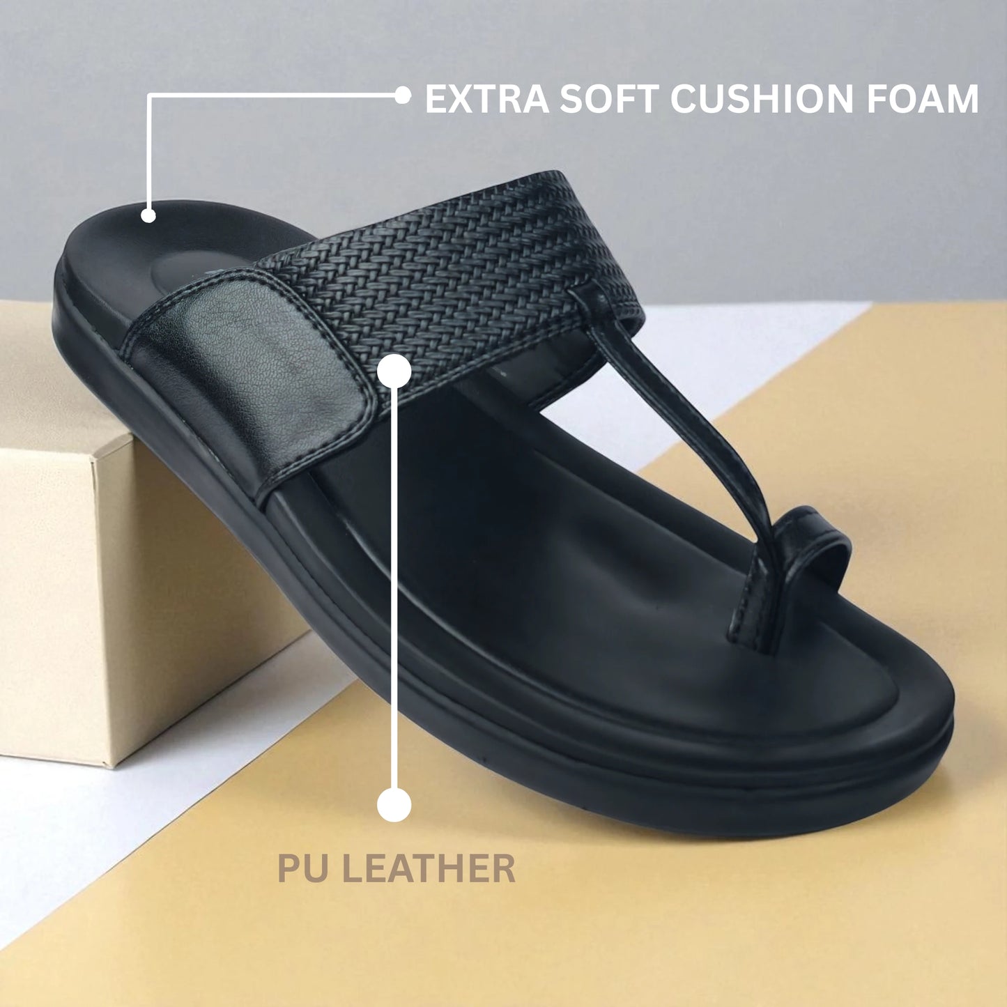 FRANKY GS5 Men's BLACK Chappal/Flip flop/Slipper Chakhdi Style Chappal/Slipper Extra Soft Chappal/Slipper/ Ethnic Wear Leather Navratri Fashion Footwear.