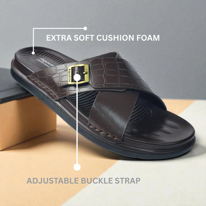 AQUALITE PG2123 BROWN Men's Chappal/Flip flop/ Slipper/Extra Soft Chappal/Slipper Ethnic Wear Leather With Adjustable Buckle Strap/Navratri Fashion Footwear.
