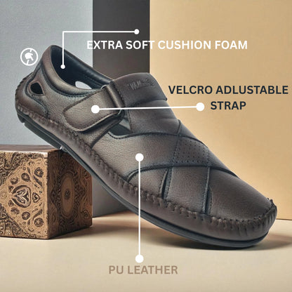 P&G N1401 Men's BROWN Slipon Sandal Extra Soft Sandal/Mojri/Ethnic Wear Leather With Adjustable Strap/Navratri Fashion Footwear.