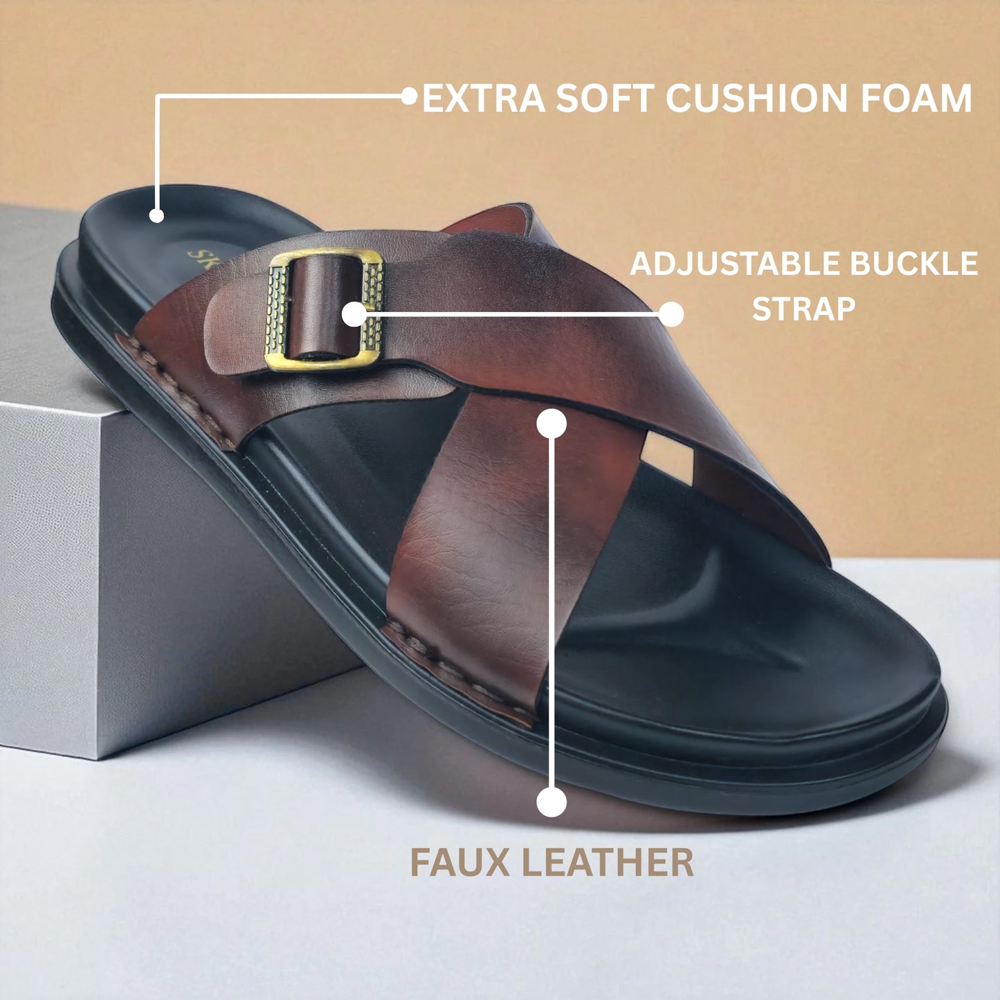 SKEROO 6408 Men's BROWN Chappal/Flip flop/Slipper Extra Soft Chappal Slipper Ethnic Wear Leather With Adjustable Buckle Strap Navratri Fashion Footwear