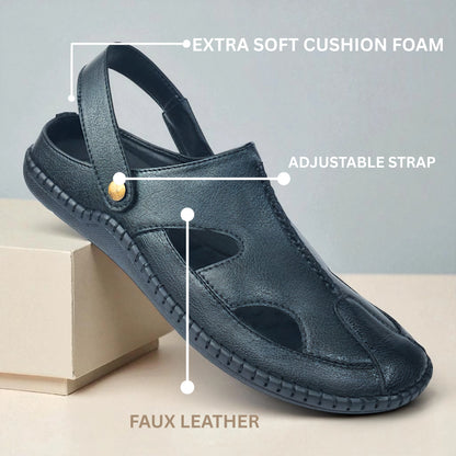 P&G 4030 Men's BLACK Slipon Sandal Extra Soft Sandal/Mojri/Ethnic Wear Leather With Adjustable Strap/Navratri Fashion Footwear.