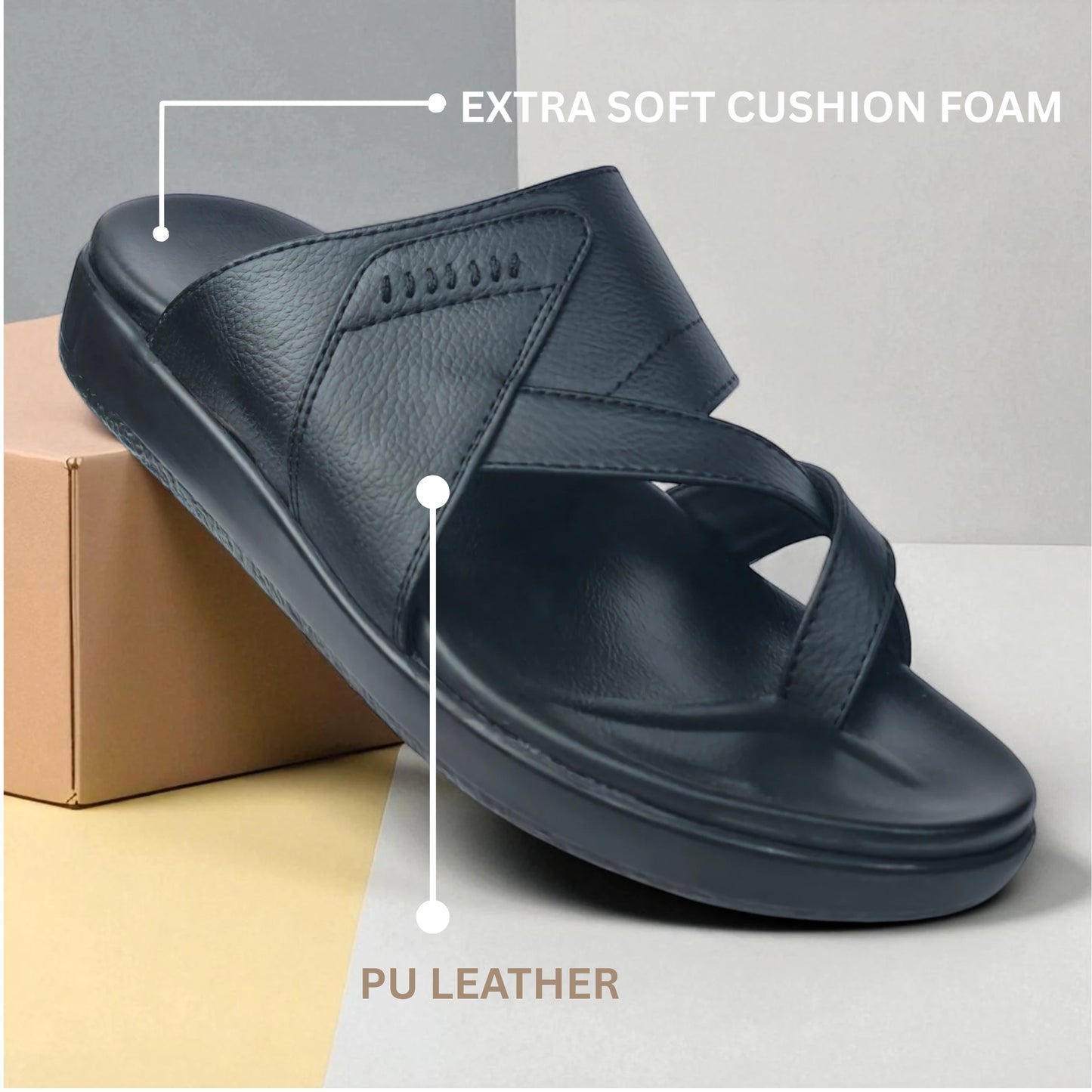 FRANKY GS44 Men's BLACK Chappal/Flip flop/Slipper Extra Soft Cushion Chappal/Slipper/ Ethnic Wear Leather Navratri Fashion Footwear.