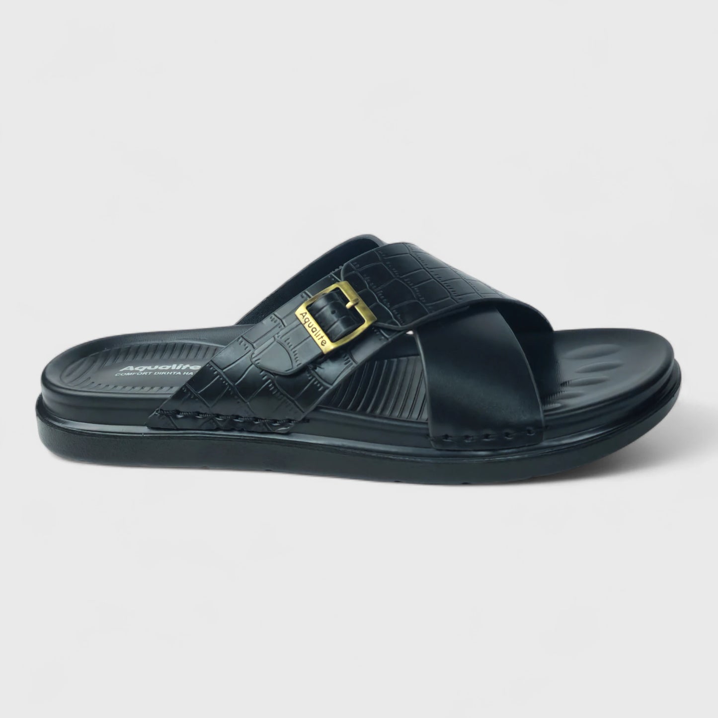 AQUALITE PG2123 BLACK Men's Chappal/Flip flop/ Slipper/Extra Soft Chappal/Slipper Ethnic Wear Leather With Adjustable Buckle Strap/Navratri Fashion Footwear.
