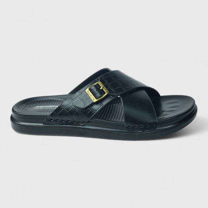 AQUALITE PG2123 BLACK Men's Chappal/Flip flop/ Slipper/Extra Soft Chappal/Slipper Ethnic Wear Leather With Adjustable Buckle Strap/Navratri Fashion Footwear.