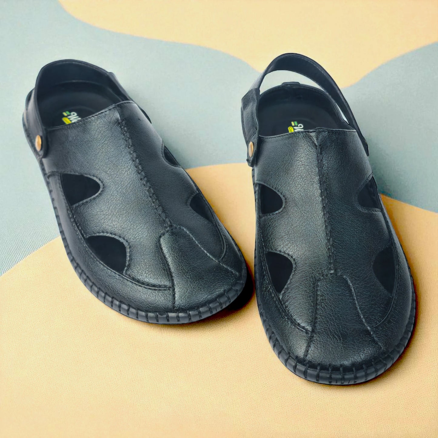 P&G 4030 Men's BLACK Slipon Sandal Extra Soft Sandal/Mojri/Ethnic Wear Leather With Adjustable Strap/Navratri Fashion Footwear.