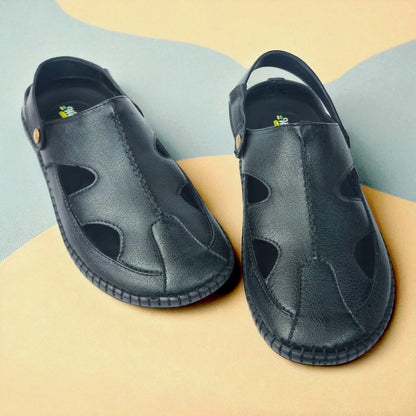 P&G 4030 Men's BLACK Slipon Sandal Extra Soft Sandal/Mojri/Ethnic Wear Leather With Adjustable Strap/Navratri Fashion Footwear.