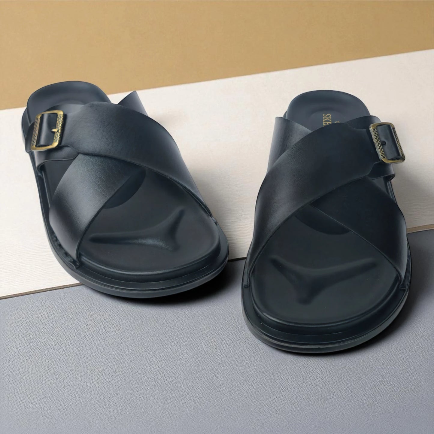 SKEROO 6408 Men's BLACK Chappal/Flip flop/Slipper Extra Soft Chappal Slipper Ethnic Wear Leather With Adjustable Buckle Strap Navratri Fashion Footwear.